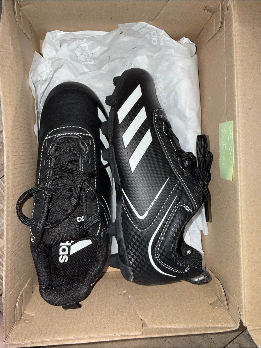 Adidas Boys Black Cleats with White Stripes NWT in box